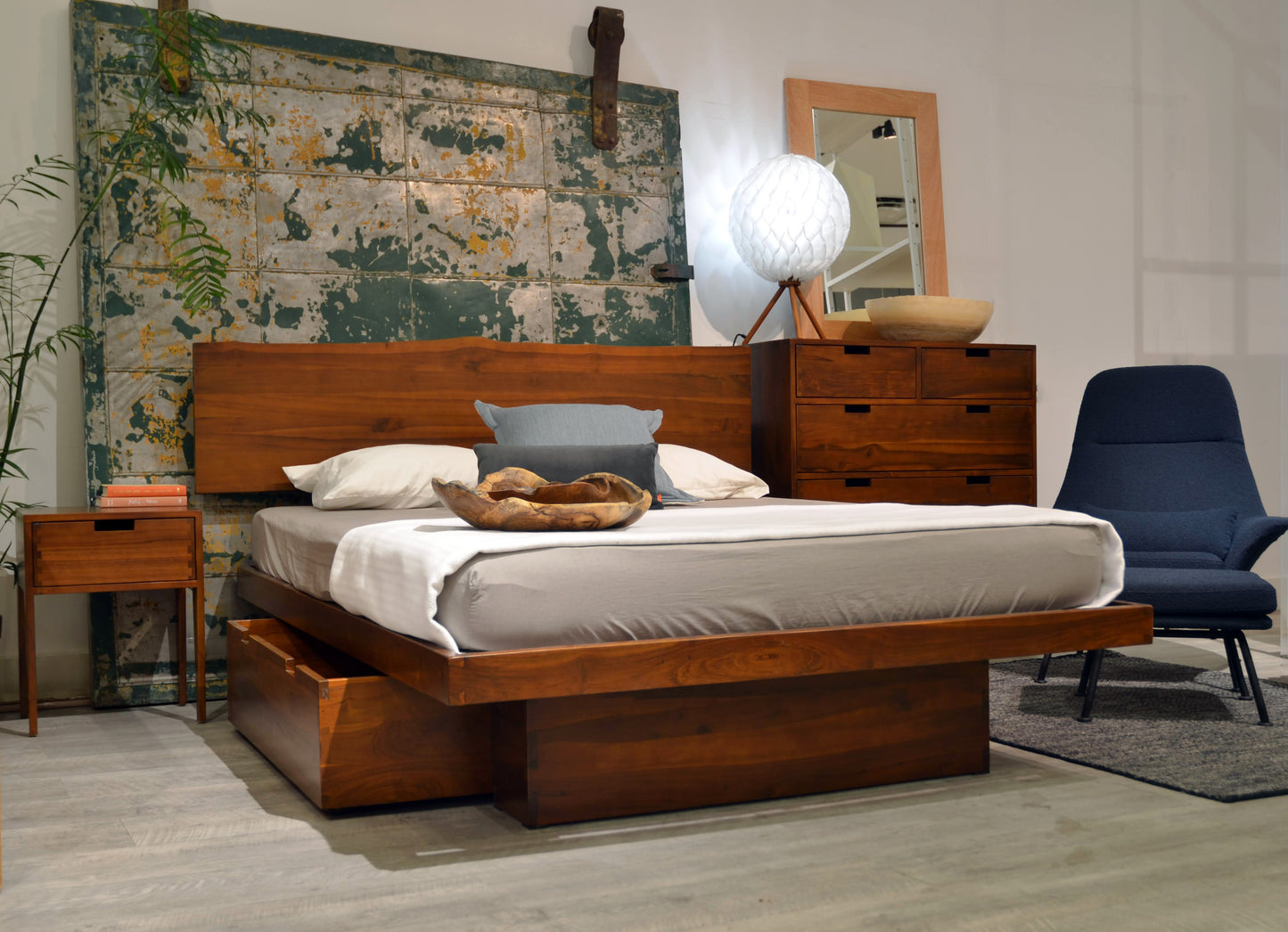 Live Edge Platform Elate Storage Bed with Headboard