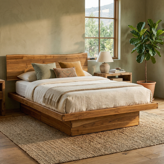 Live Edge Platform Elate Storage Bed with Headboard